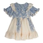 Baby Girls Ivory & Blue Paisley Dress, 1, hi-res