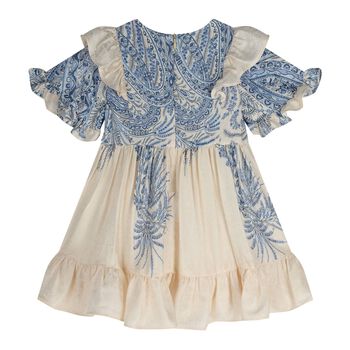 Baby Girls Ivory & Blue Paisley Dress