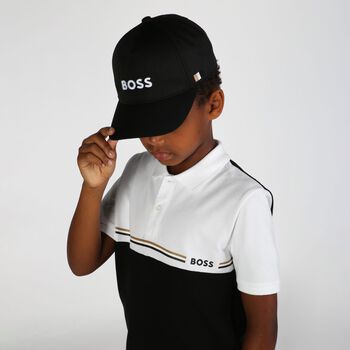 Boys White & Black Logo Polo Shirt