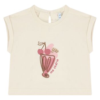 Younger Girls Ivory & Pink Cherry T-Shirt Set