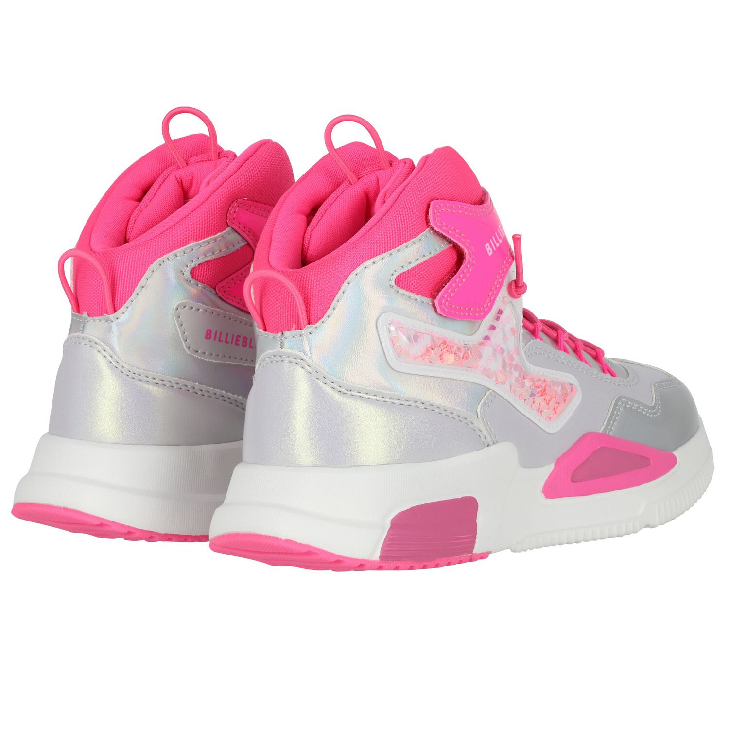 Girls Silver & Pink Faux Leather Trainers, 1, hi-res