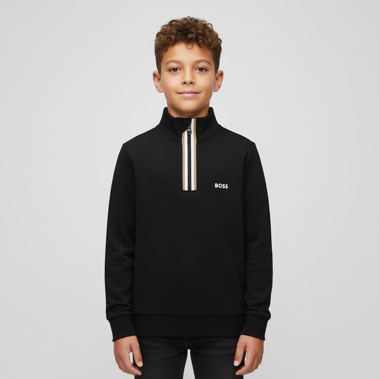 Boys Black Logo Sweatshirt, 1, hi-res