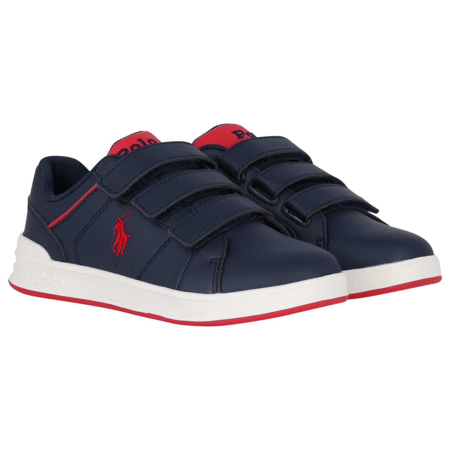 Boys Navy Blue & Red Logo Trainers, 1, hi-res