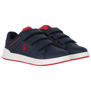 Boys Navy Blue & Red Logo Trainers