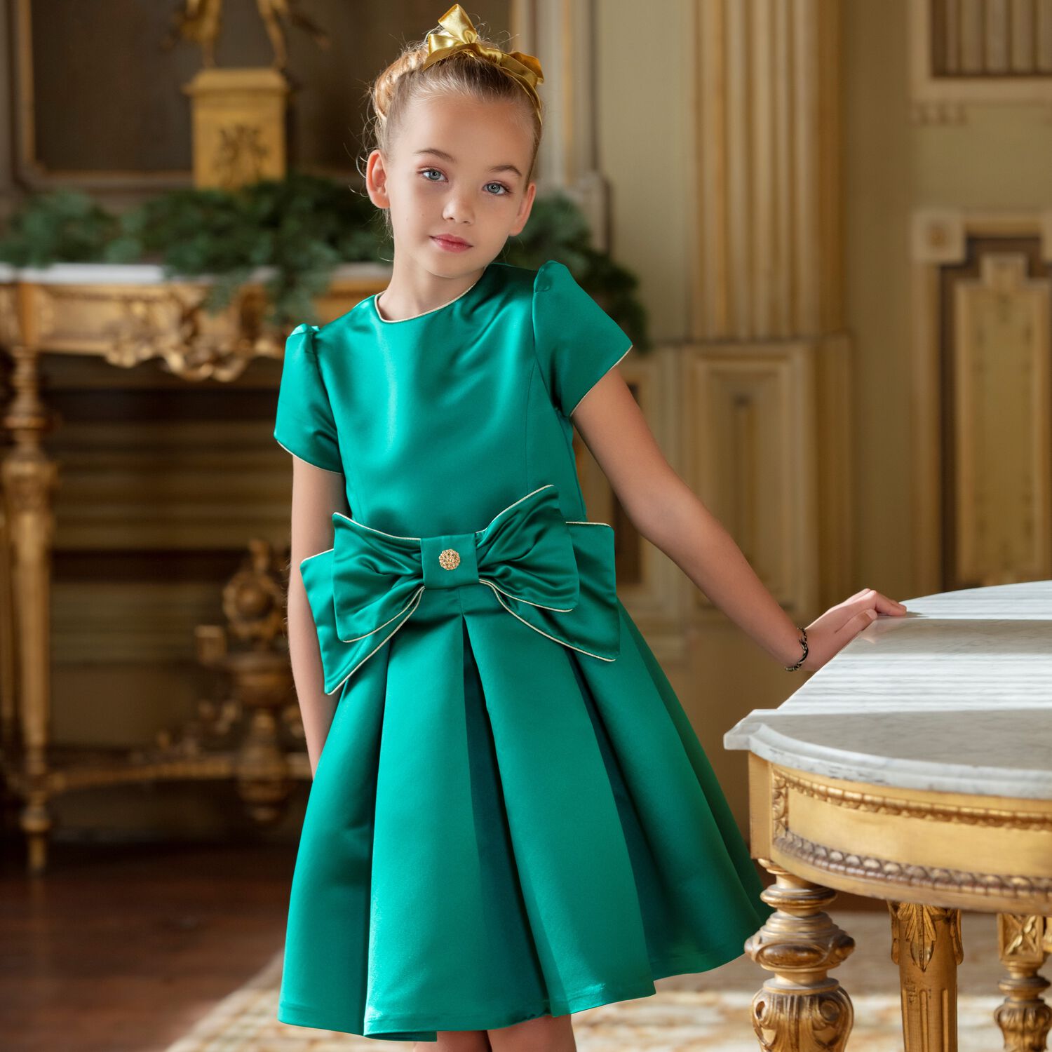 green emerald velvet dress Six Stories Bow One-Shoulder Maxi Dress