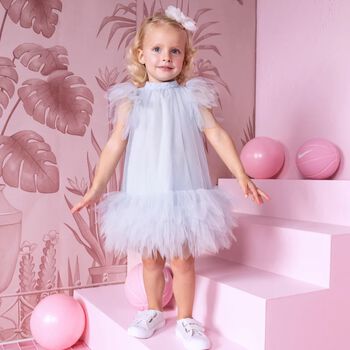 Baby Girls Blue Ruffled Tulle Dress Set