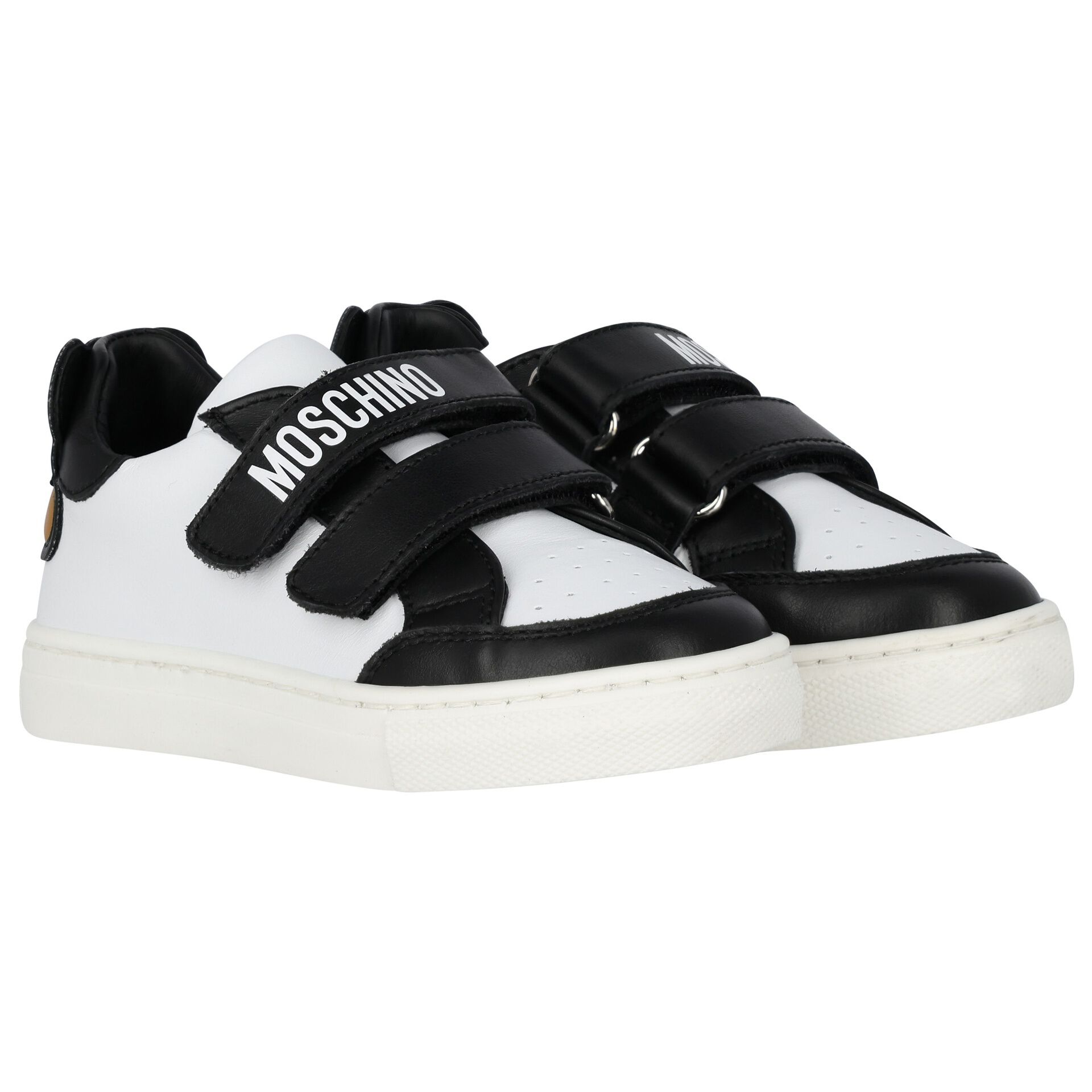Moschino White Black Teddy Bear Logo Trainers Junior Couture