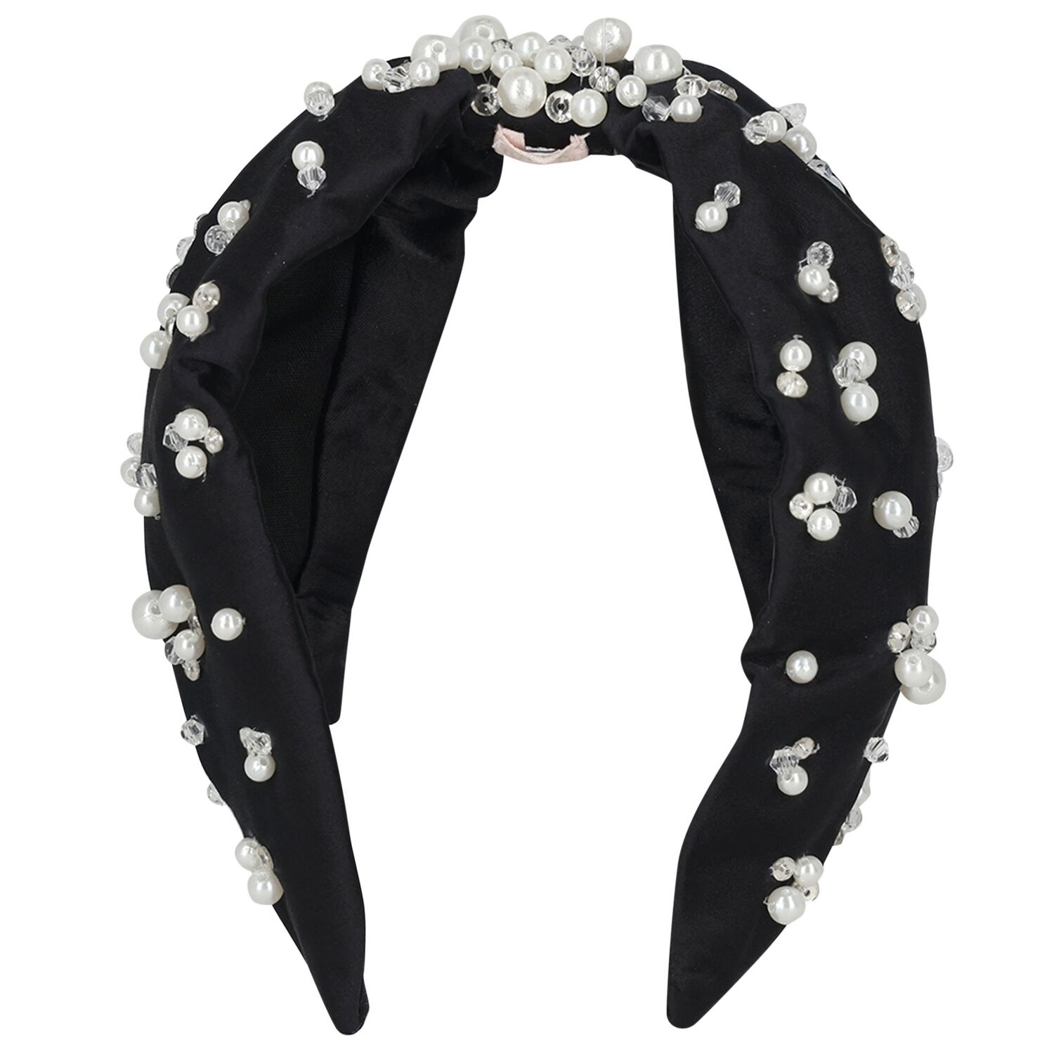 Girls Black Pearl & Cystal Headband, 1, hi-res