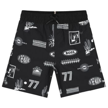 Boys Black Logo Swim Shorts