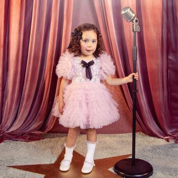 Baby Girls Pink & Black Bow Tulle Greta Dress Set