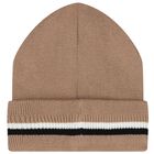 Boys Beige Logo Beanie Hat, 2, hi-res