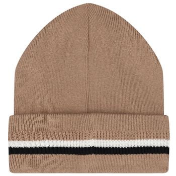 Boys Beige Logo Beanie Hat