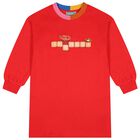 Girls Red Flower Logo Dress, 1, hi-res