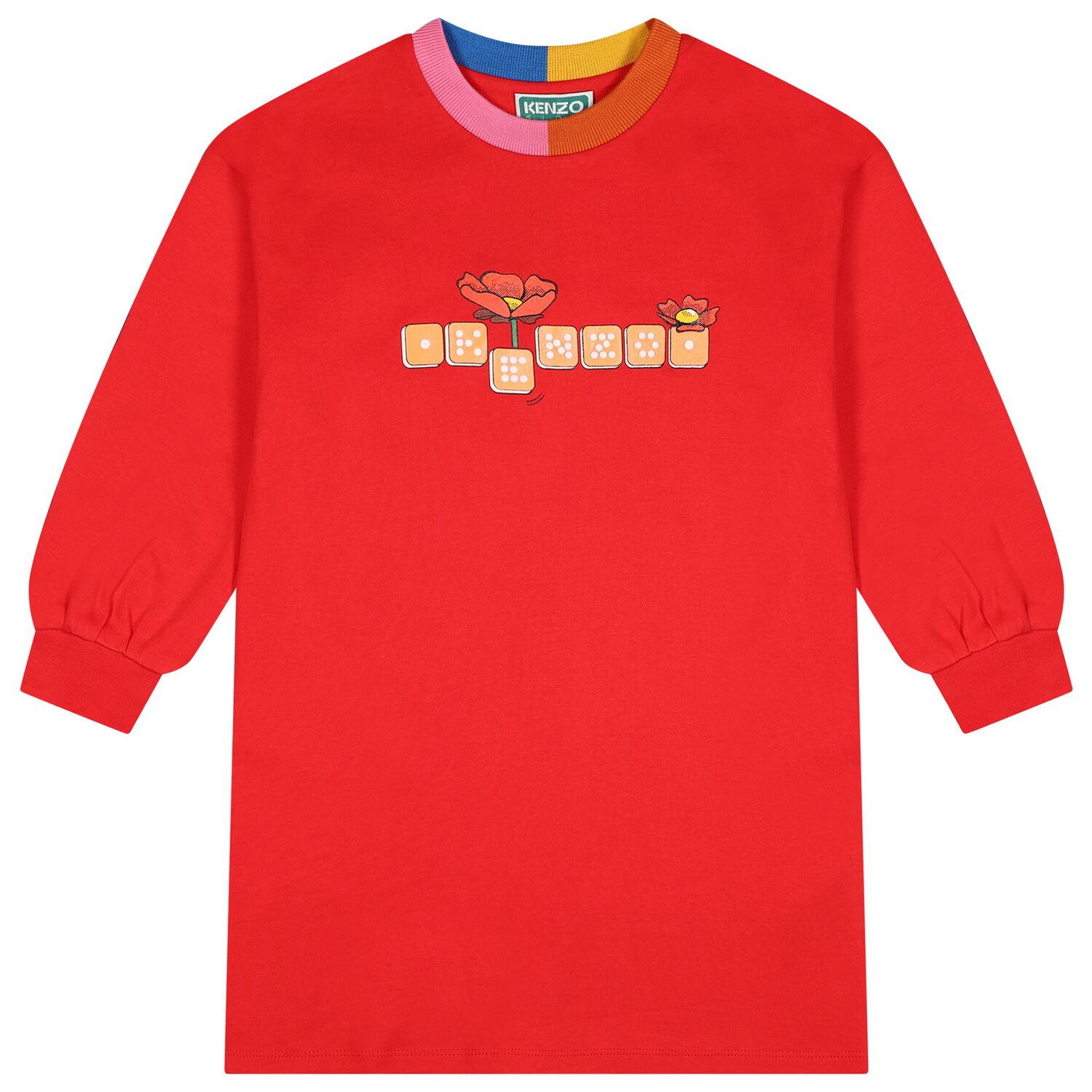Girls Red Flower Logo Dress, 1, hi-res