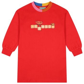Girls Red Flower Logo Dress