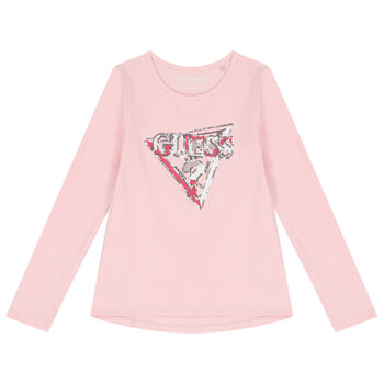 Girls Pink Embellished Logo Long Sleeve Top