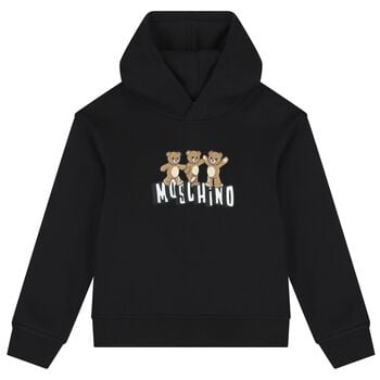 Black Teddy Bear Logo Hooded Top