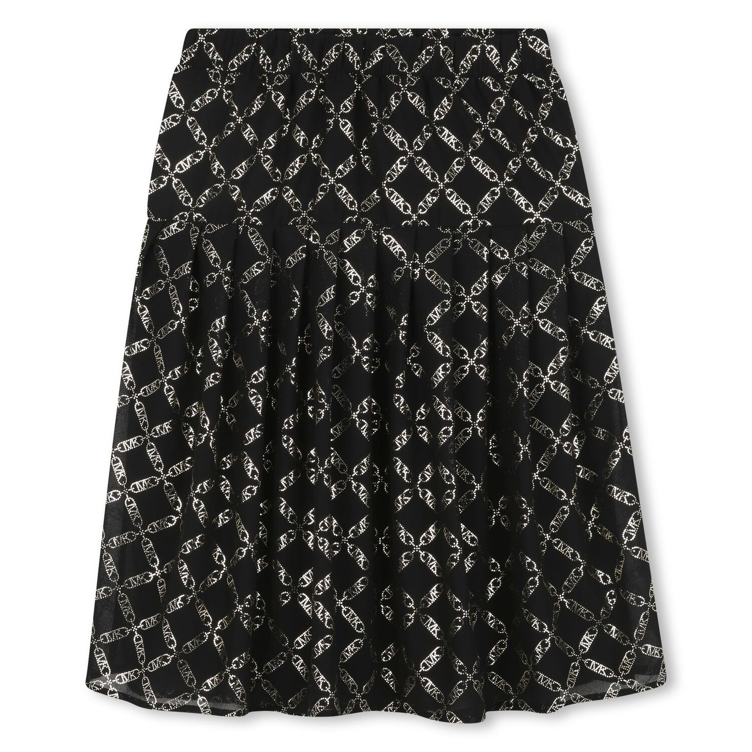 Girls Black & Gold Logo Pleated Skirt, 1, hi-res