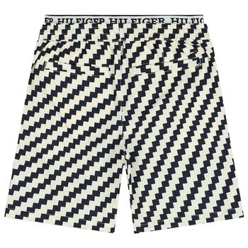 Boys Navy Blue & Ivory Logo Shorts