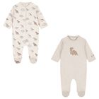 Baby Boys Ivory & Beige Dinosaur Babygrows ( 2-Pack ), 1, hi-res