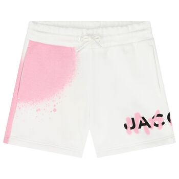 Girls White & Pink Logo Shorts