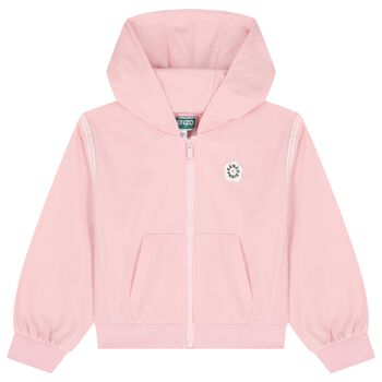 Girls Pink Bokeh Flower Logo Hooded Zip Up Top