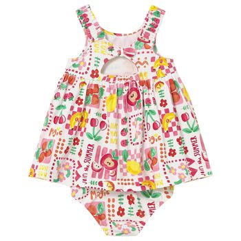 Younger Girls White Fruits Dress Set