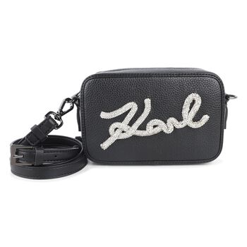 Girls Black Leather Logo Handbag