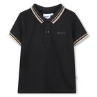 Younger Boys Black Logo Polo Shirt, 1, hi-res