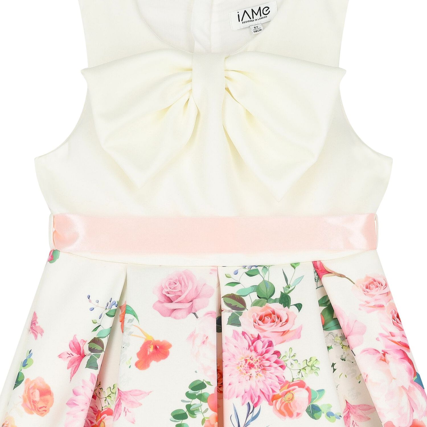 Girls White Floral Satin Dress, 1, hi-res image number null