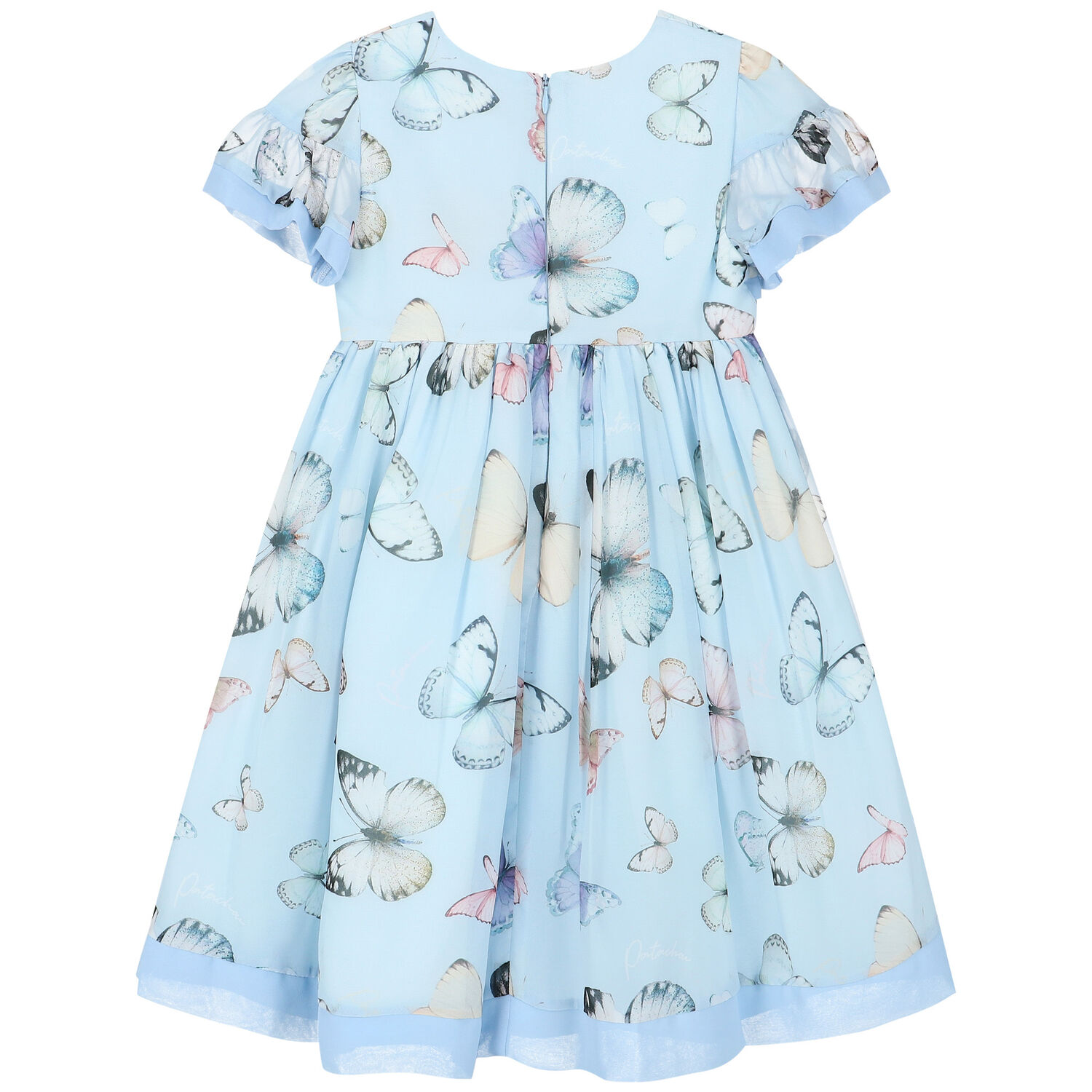 Girls Blue Butterfly Chiffon Dress, 1, hi-res