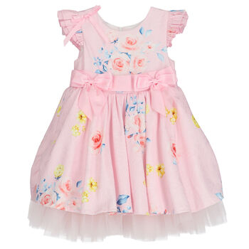 Girls Pink Floral Bow Dress