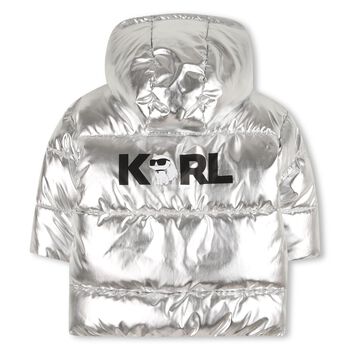 Younger Girls Silver Ikonik Choupette Hooded Puffer Jacket 