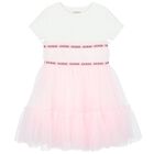 Girls White & Pink Logo Tulle Dress, 3, hi-res
