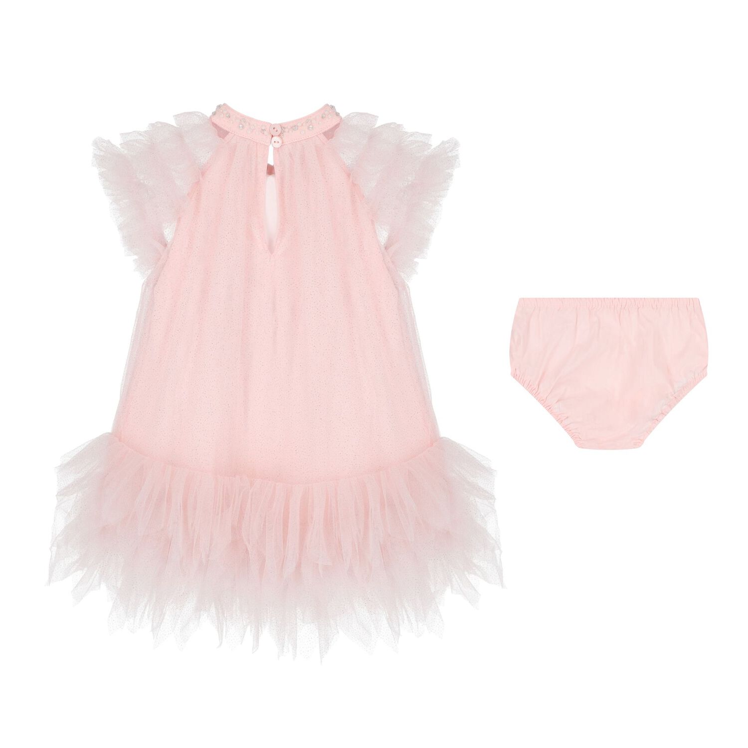 Baby Girls Pink Glitters Tulle Dress Set, 1, hi-res