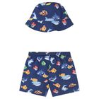 Younger Boys Blue Swim Shorts & Reversible Hat Set, 2, hi-res