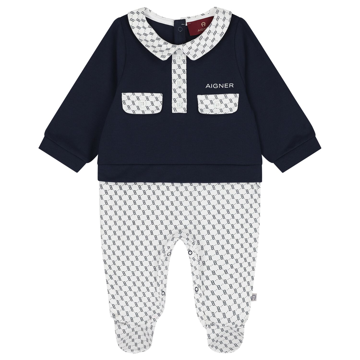 Baby Boys Navy Blue & White Logo Babygrow, 2, hi-res