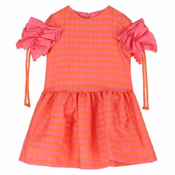 Girls Orange & Pink Printed Dress