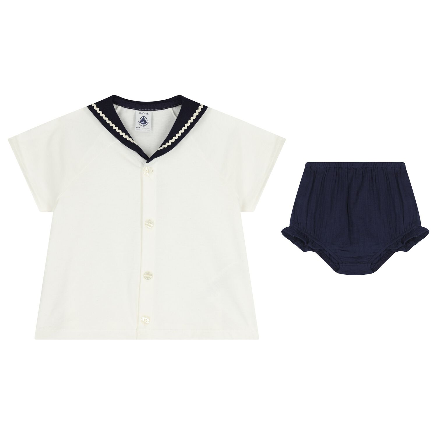 Baby Girls White & Navy Blue Blouse Set, 1, hi-res