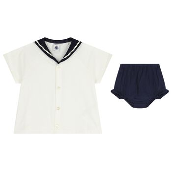 Baby Girls White & Navy Blue Blouse Set