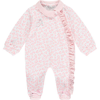 Baby Girls White & Pink Hearts Babygrow