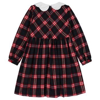 Girls Navy Blue & Red Tartan Check Dress