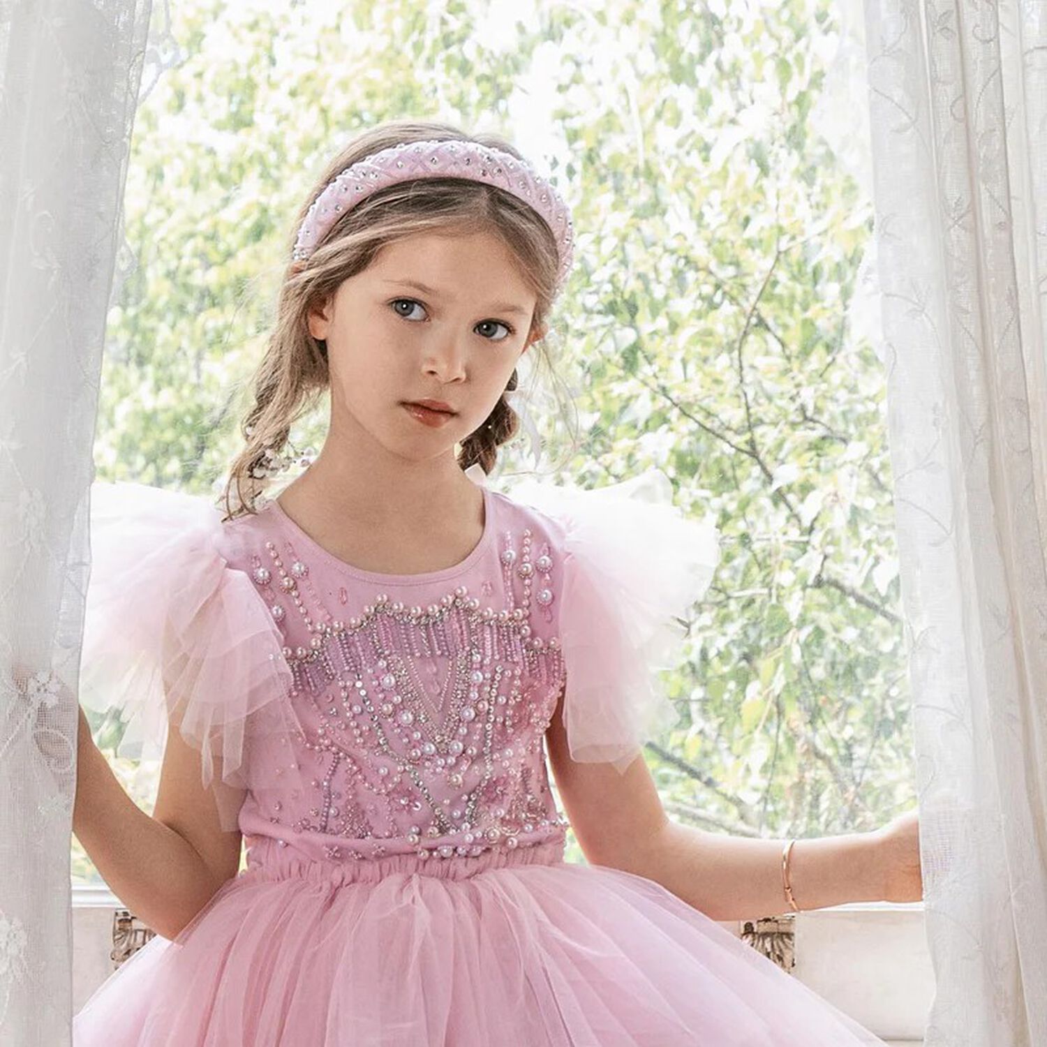 Girls Pink Embellished Headband, 1, hi-res