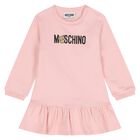 Younger Girls Pink Teddy Bear Logo Dress, 1, hi-res