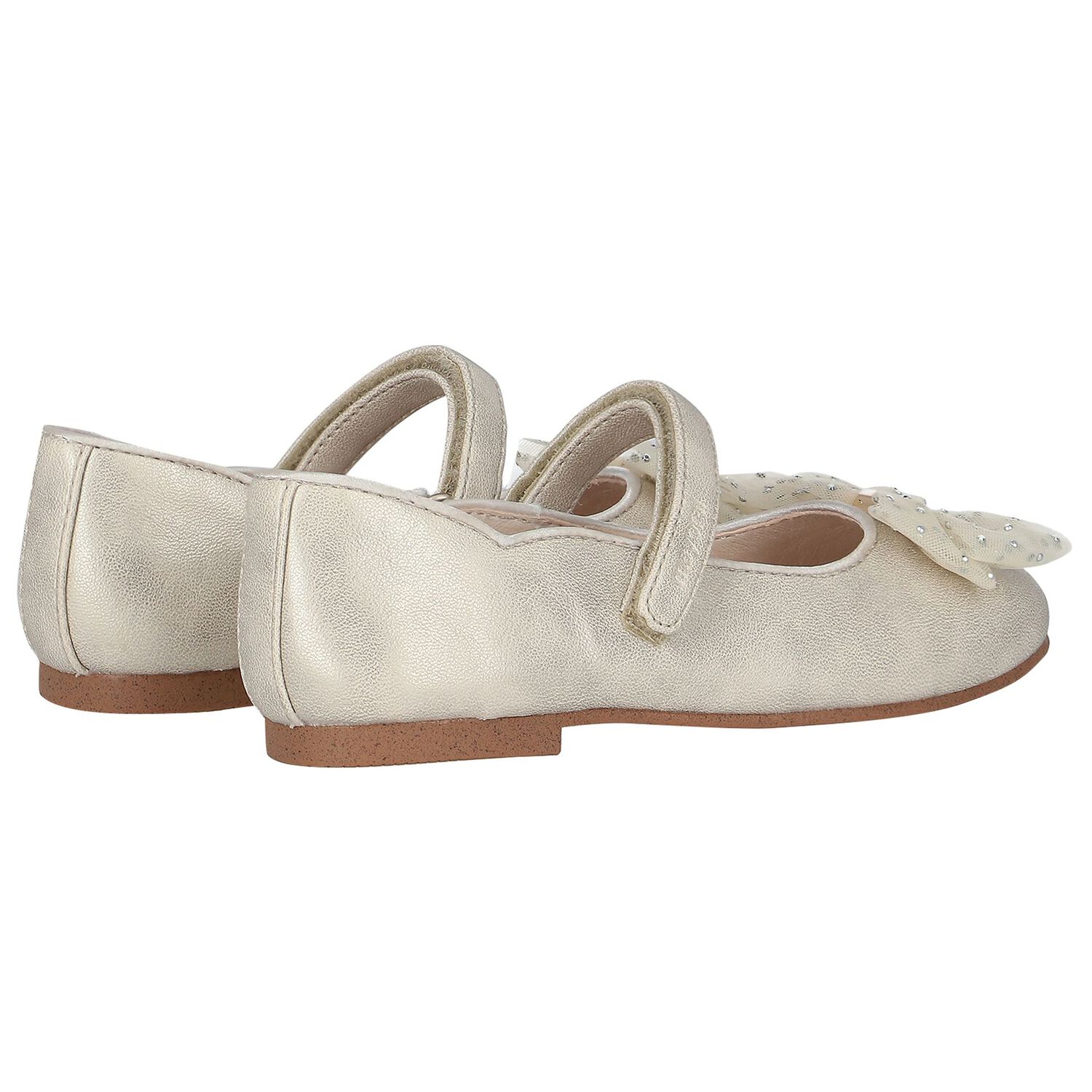 Girls Gold Bow Shoes, 1, hi-res