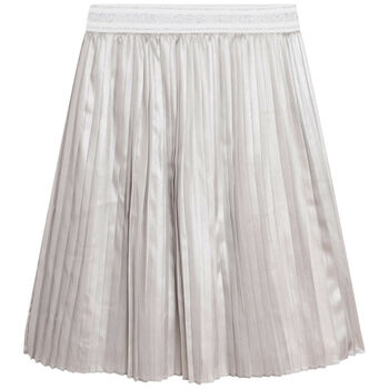 Girls Silver Pleated Logo Skirt