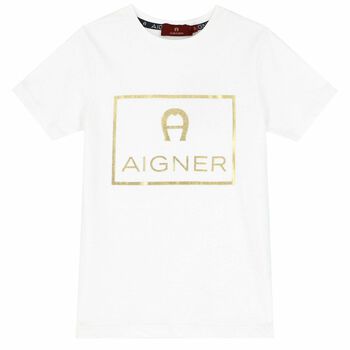 Boys White & Gold Logo T-Shirt