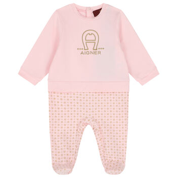 Pink & Gold Pima Cotton Logo Babygrow