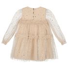 Girls Beige & Gold Star Tulle Dress, 1, hi-res