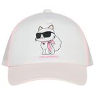 Girls White & Pink Choupette Cap, 1, hi-res